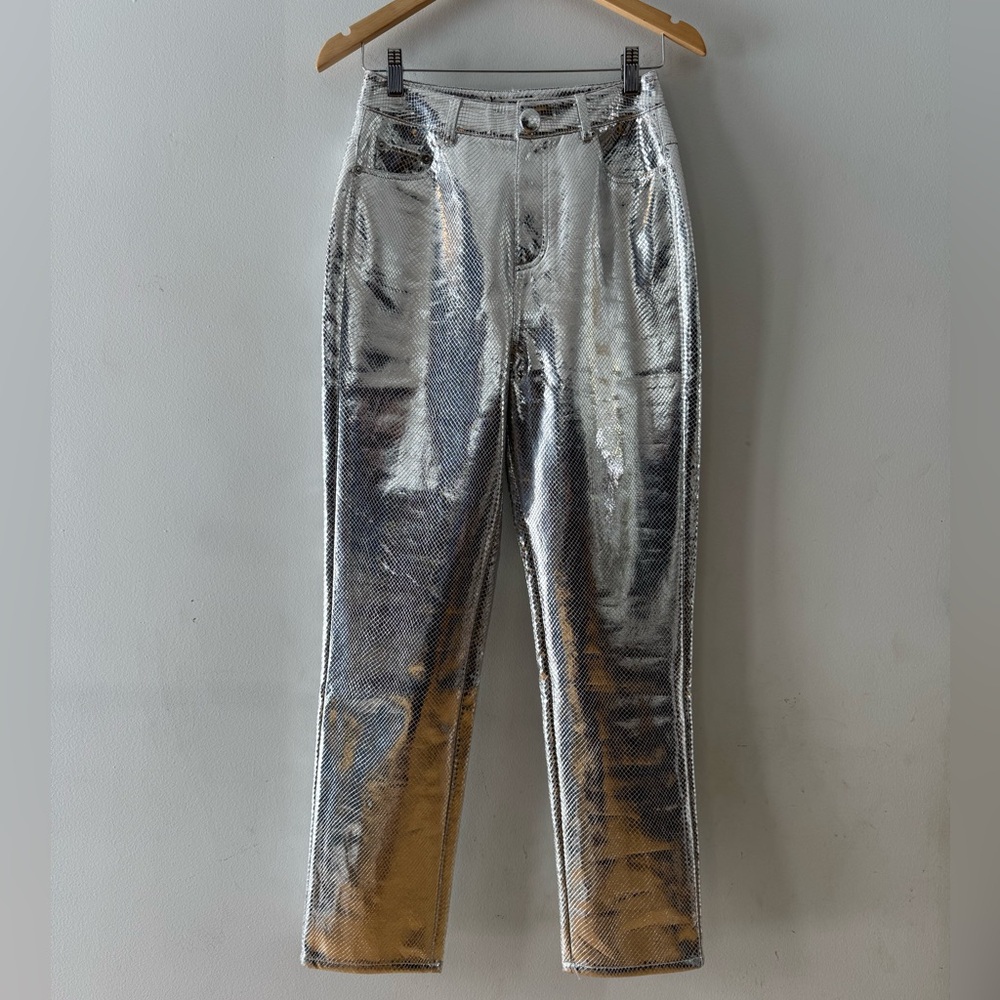 NWT 4th + Reckless Philo Trouser, silver, snake skin, Sz XS, club party rave era - Picture 3 of 15